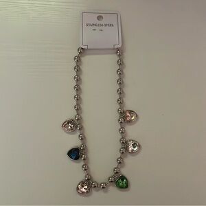 Chunky Multicolor Heart Pendant Beaded Fashion Necklace